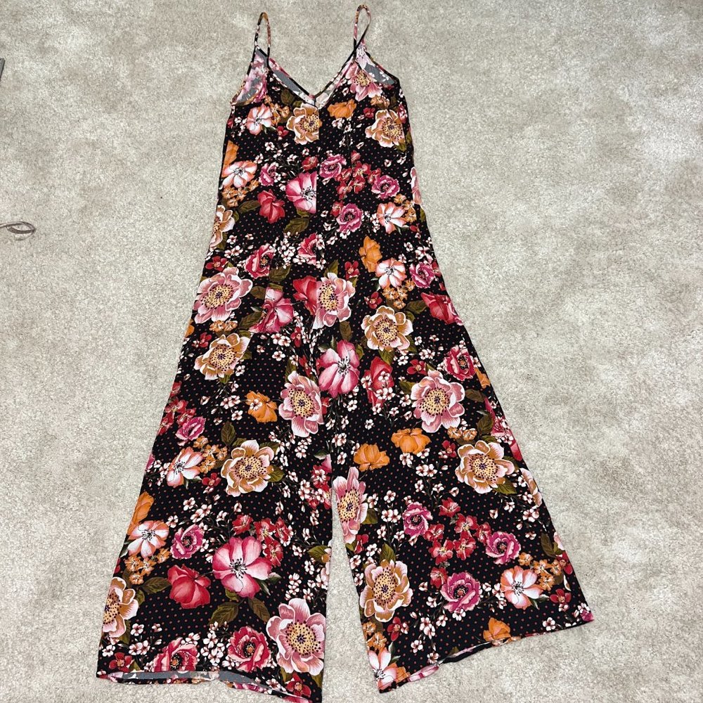 Kachel x Anthropologie Jumpsuit Size 6 Wide Leg Floral Black Pink Yellow - Picture 2 of 10